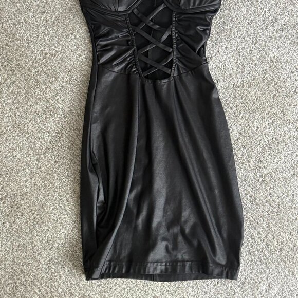 Windsor Black Faux Leather Lace-Up Mini Dress – Size XS - Picture 3 of 3